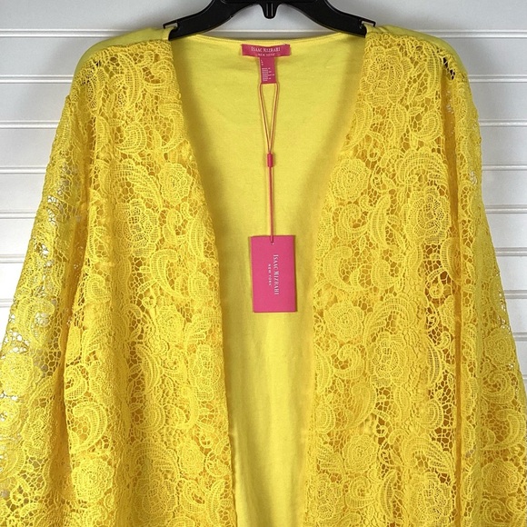 Isaac Mizrahi NWT Cotton And Lace Open Bracelet Sleeve Cardigan Sz Large yellow - Picture 3 of 12
